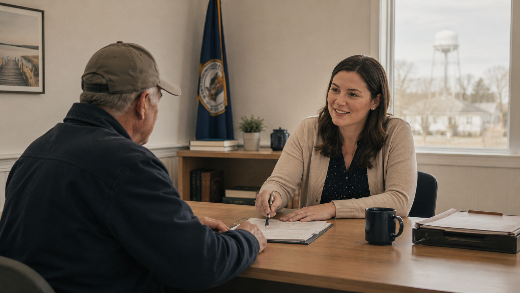 Implementation partner reviewing workflow options with a local business owner